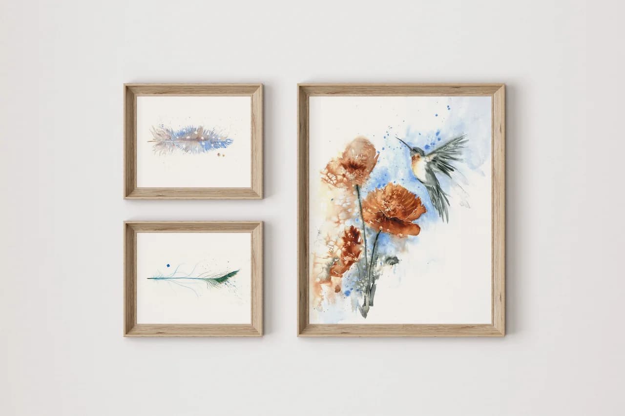 Hummingbird + Poppies shown in a room setting