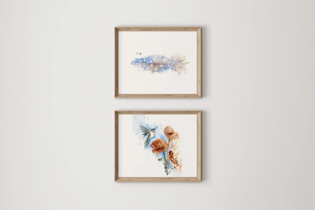 Hummingbird + Poppies shown in a room setting