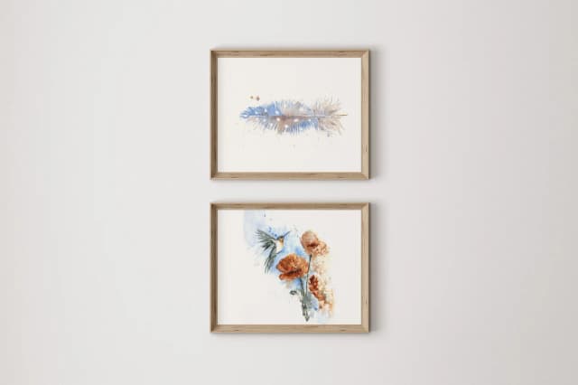 Hummingbird + Poppies shown in a room setting