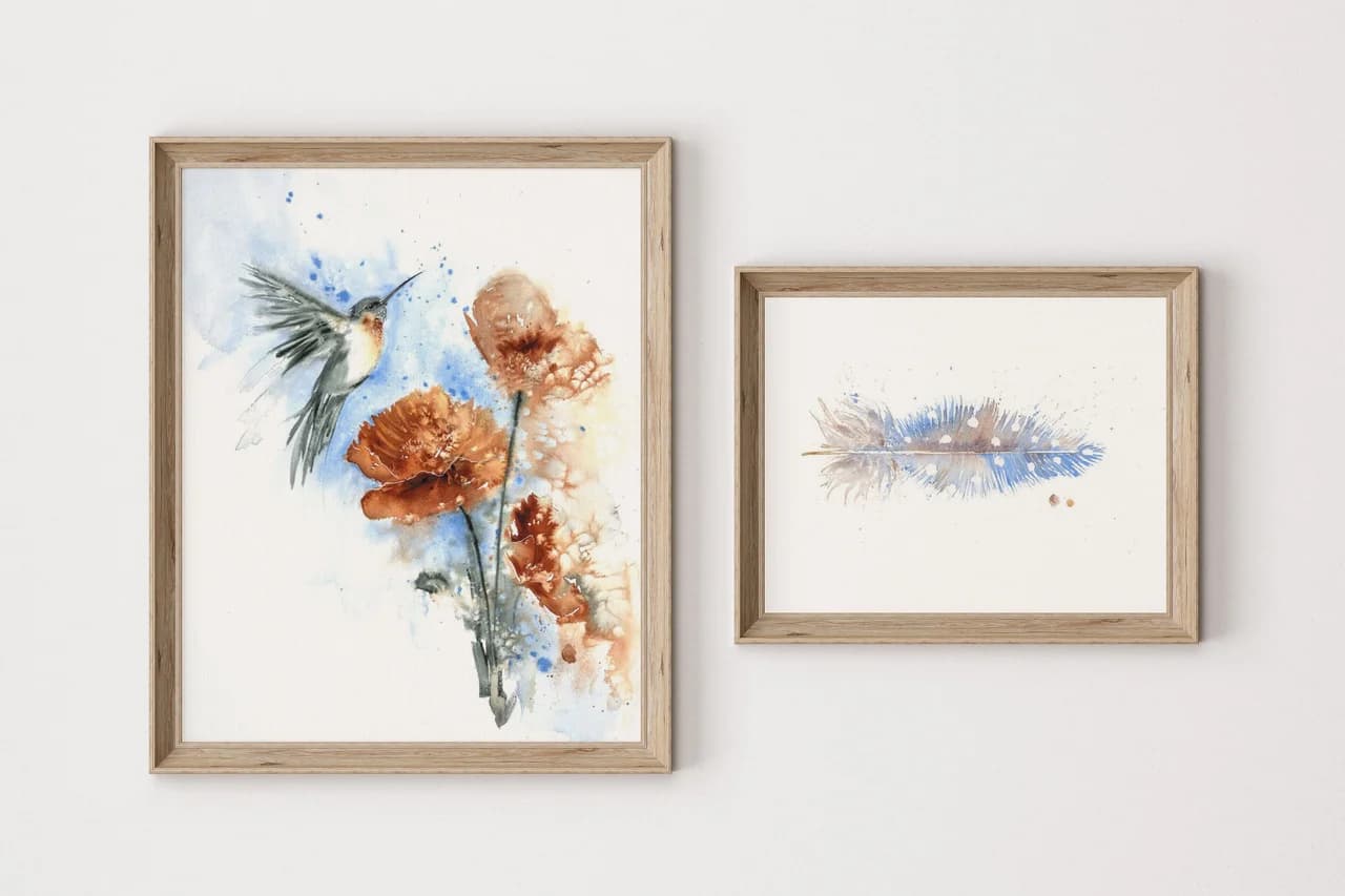 Hummingbird + Poppies shown in a room setting