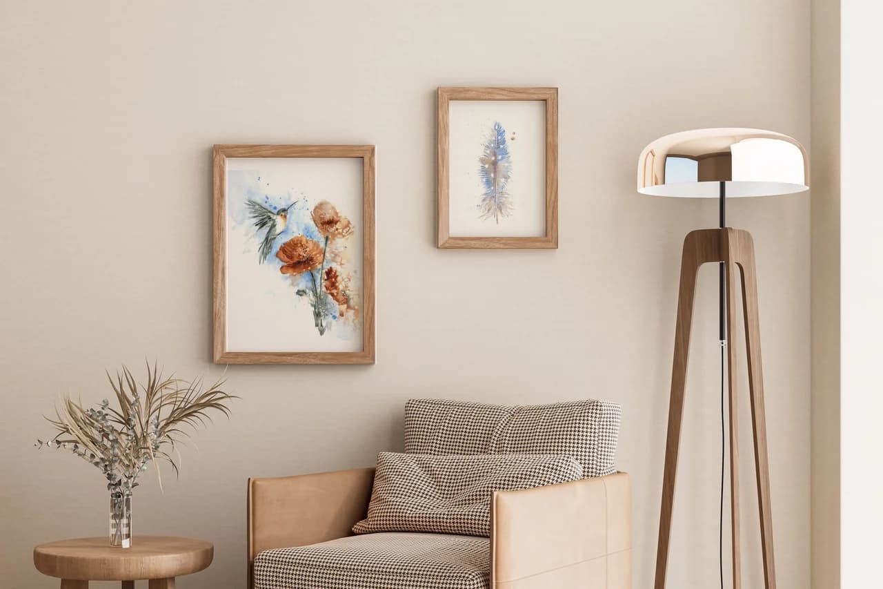 Hummingbird + Poppies shown in a room setting