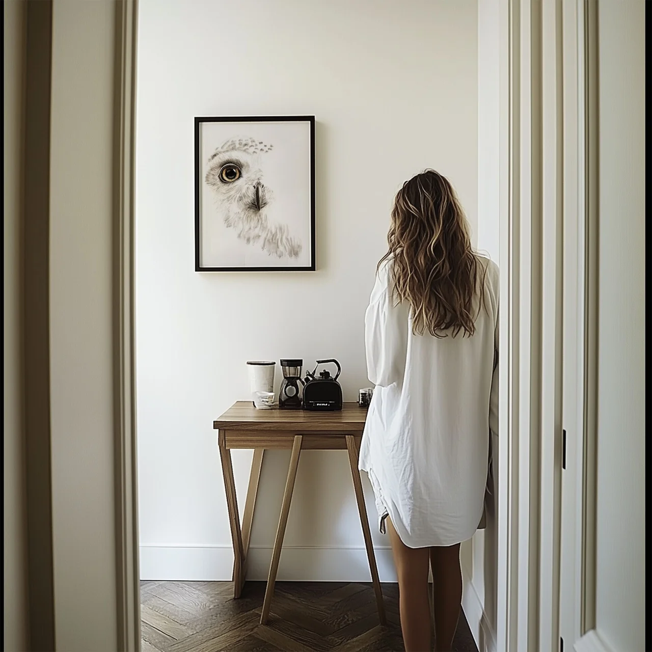 Snow Owl Gaze shown in a room setting