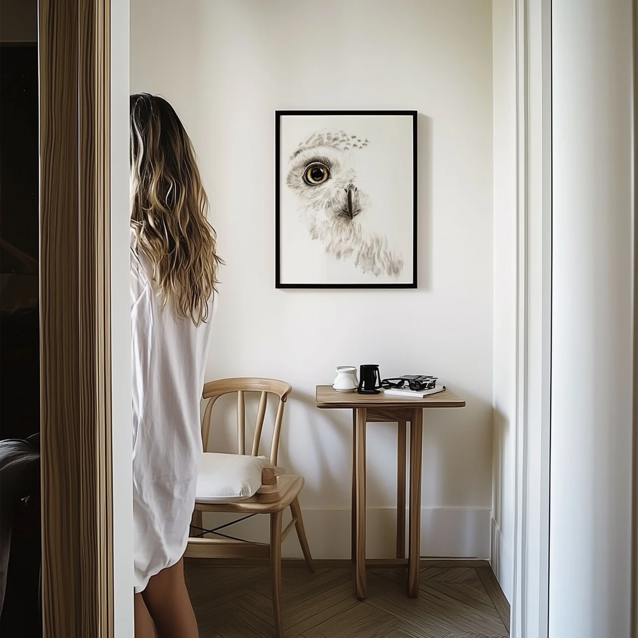 Snow Owl Gaze shown in a room setting