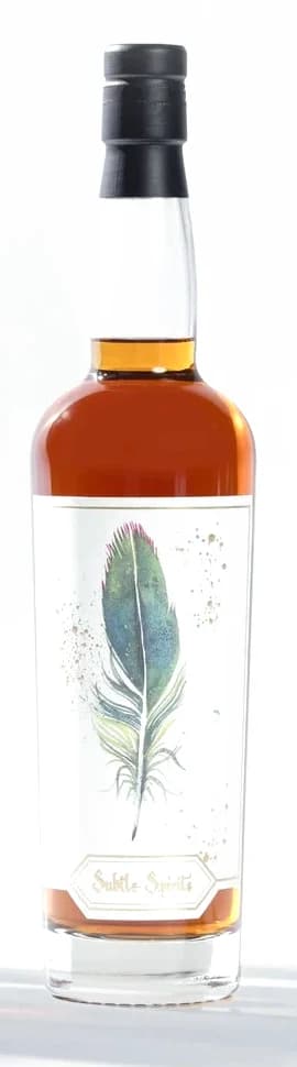 The Hummingbird bottle of A Collection of Rare Birds, its label the feather Shayna painted